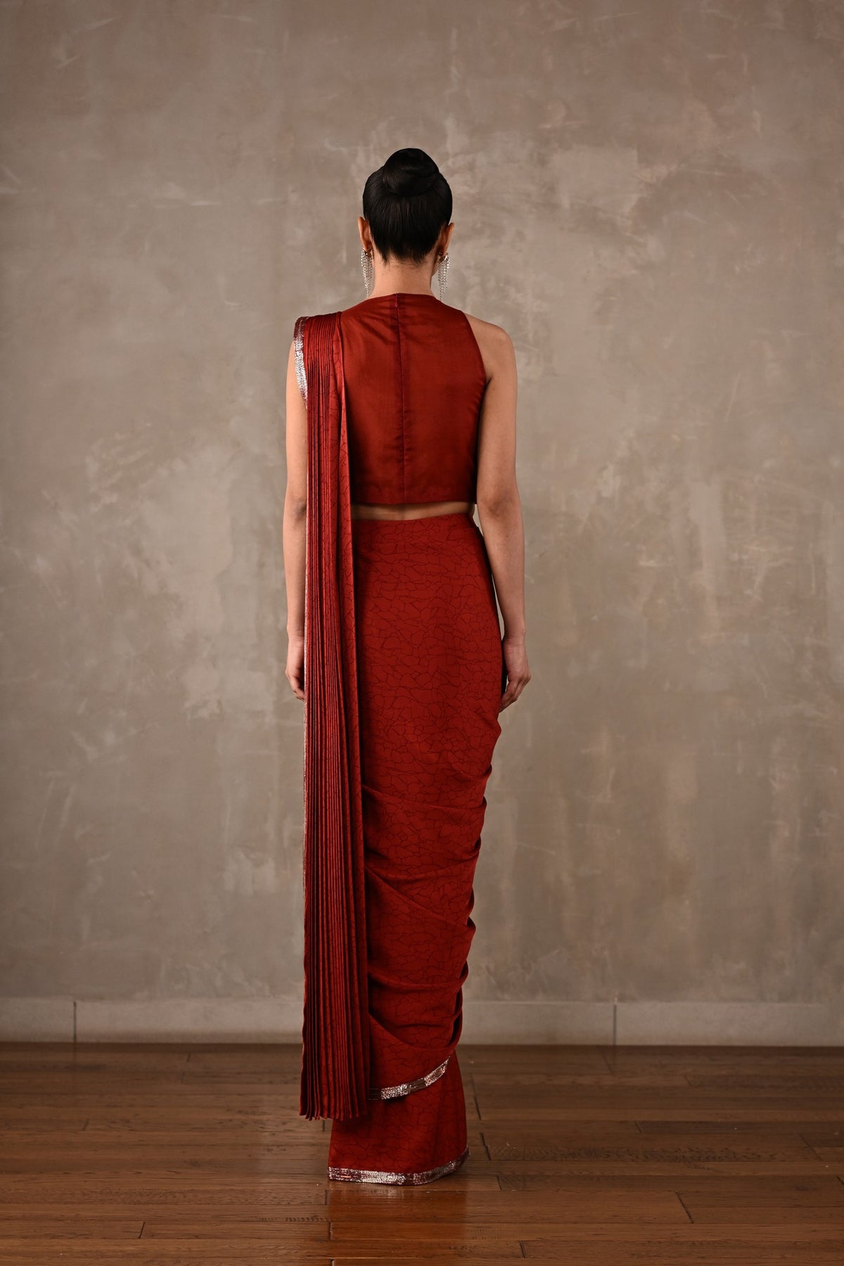 Celeste Pre-Draped Satin Saree Set