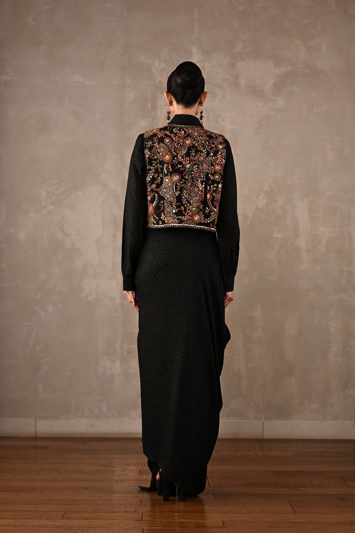 Printed Zardosi Waistcoat Skirt Set