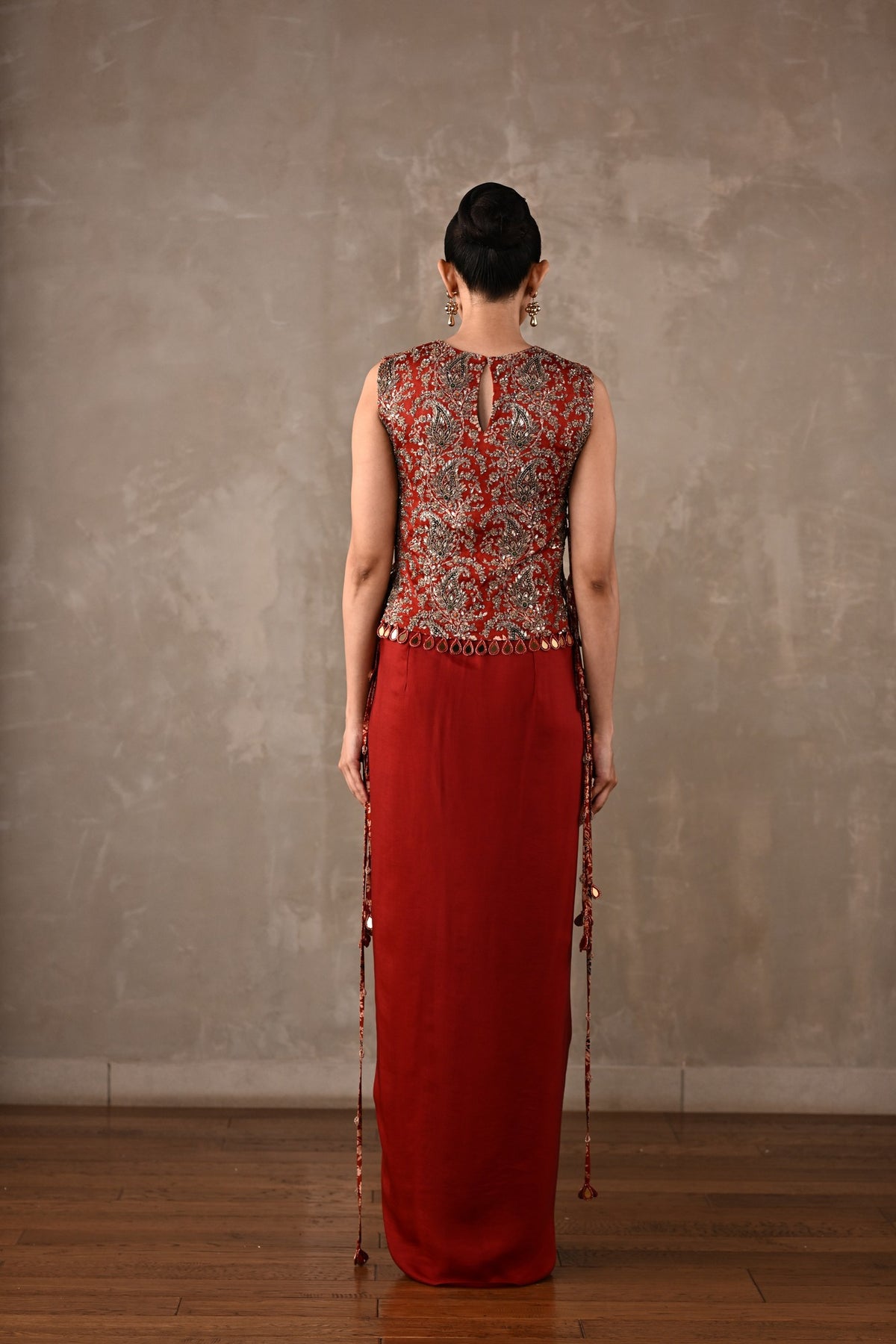 Zardosi Bib Top & Draped Skirt Set