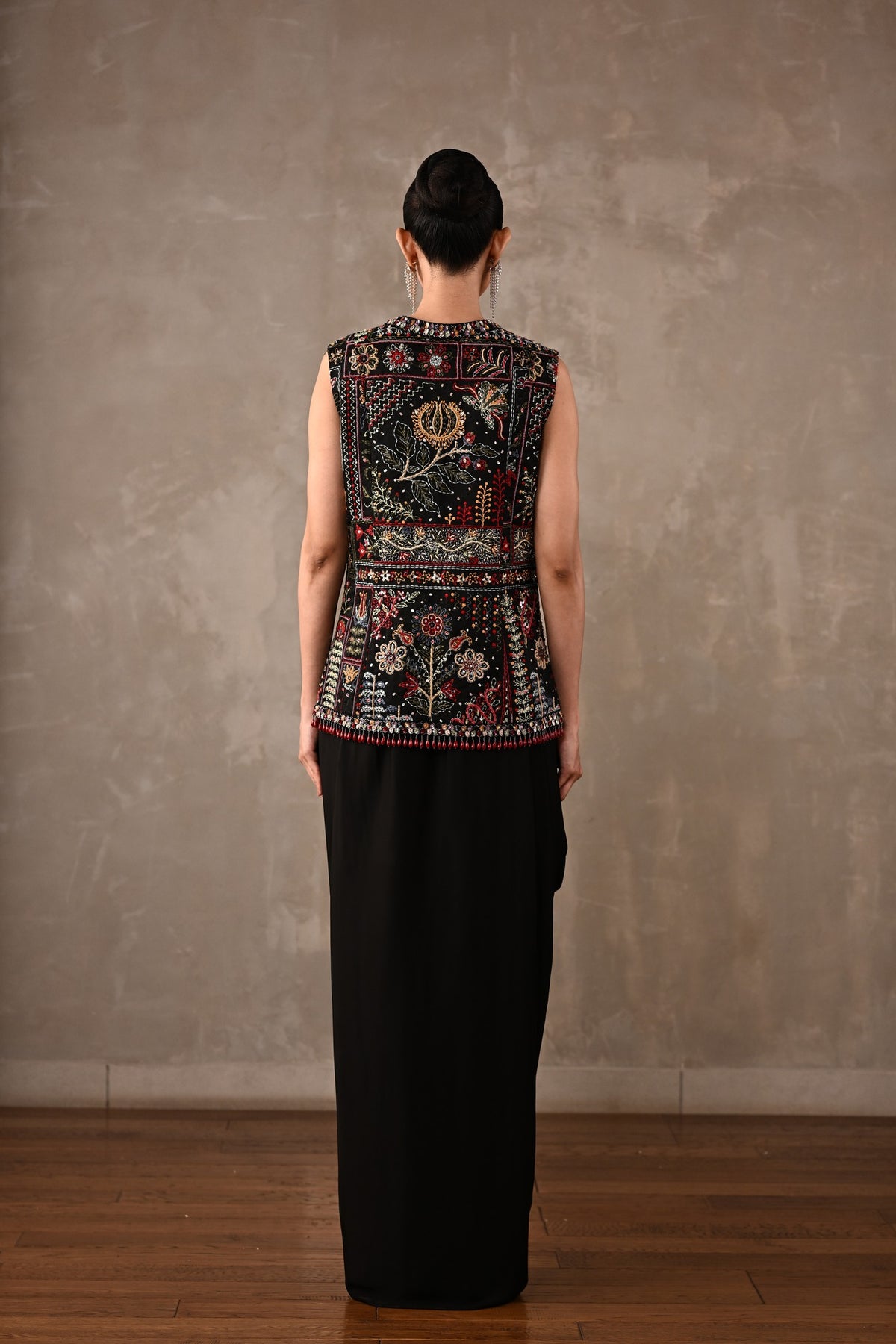 Multicolour Floral Embroidered Drape Set