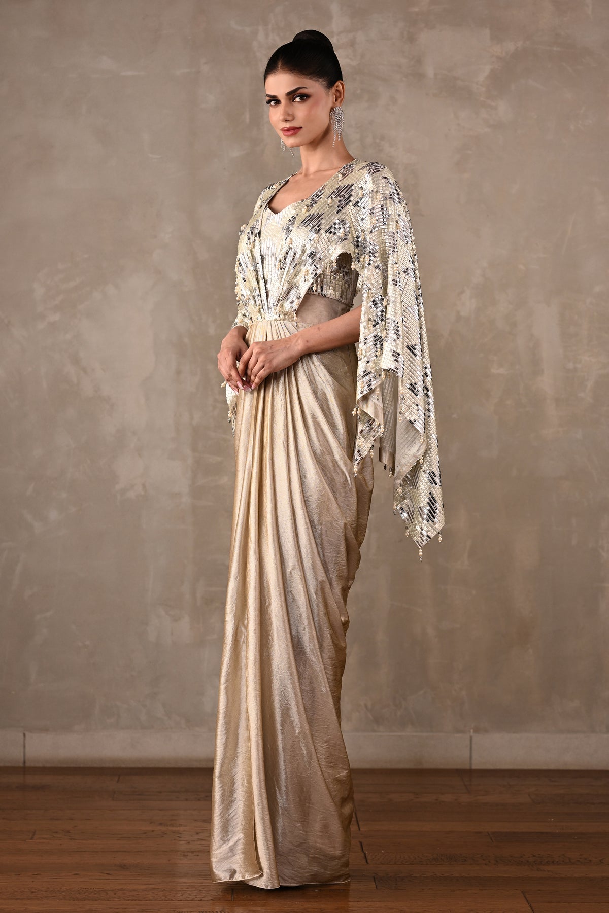 Pearl Cascade Drape Gown