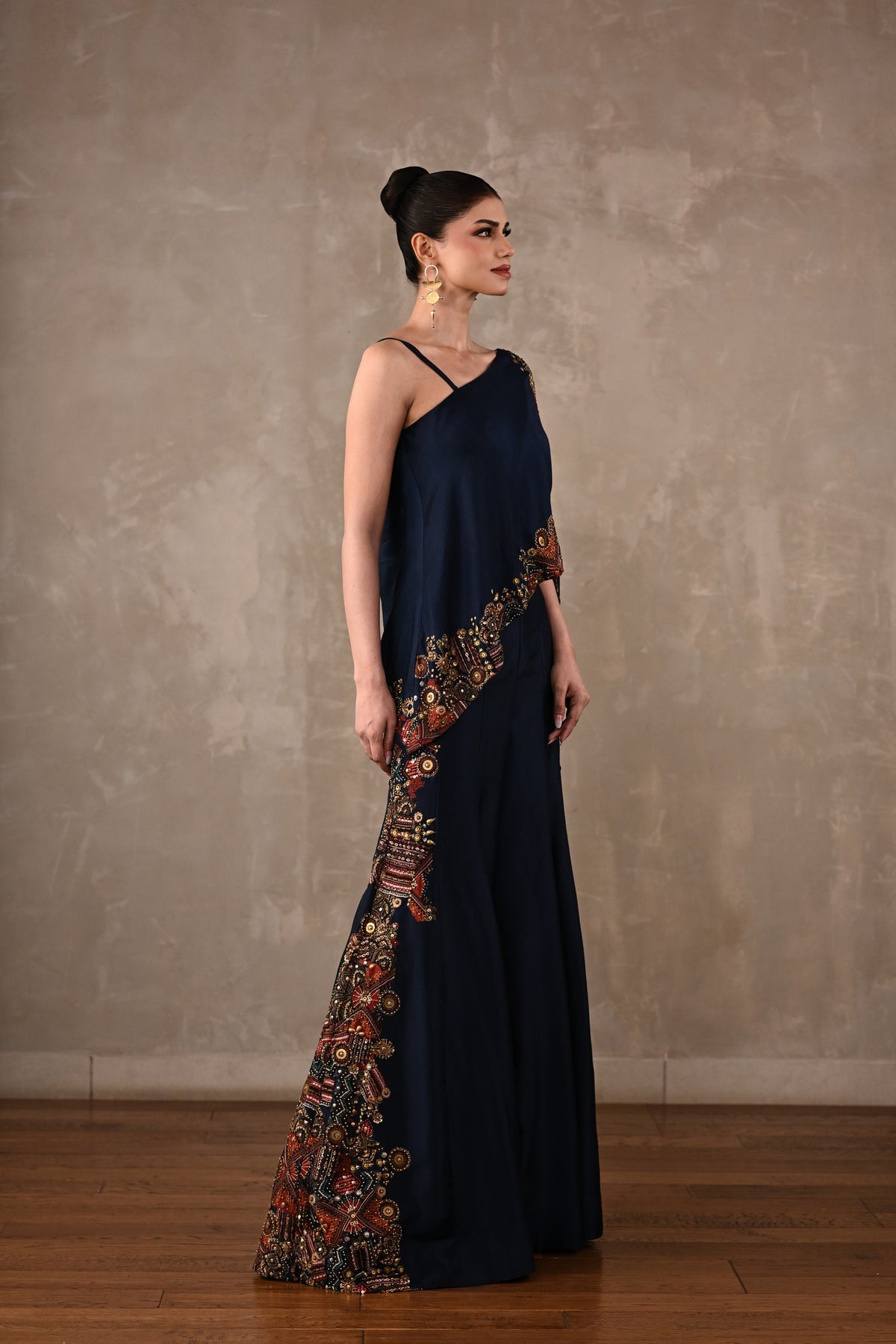 Embellished One-Shoulder Top & Flared Pants Set
