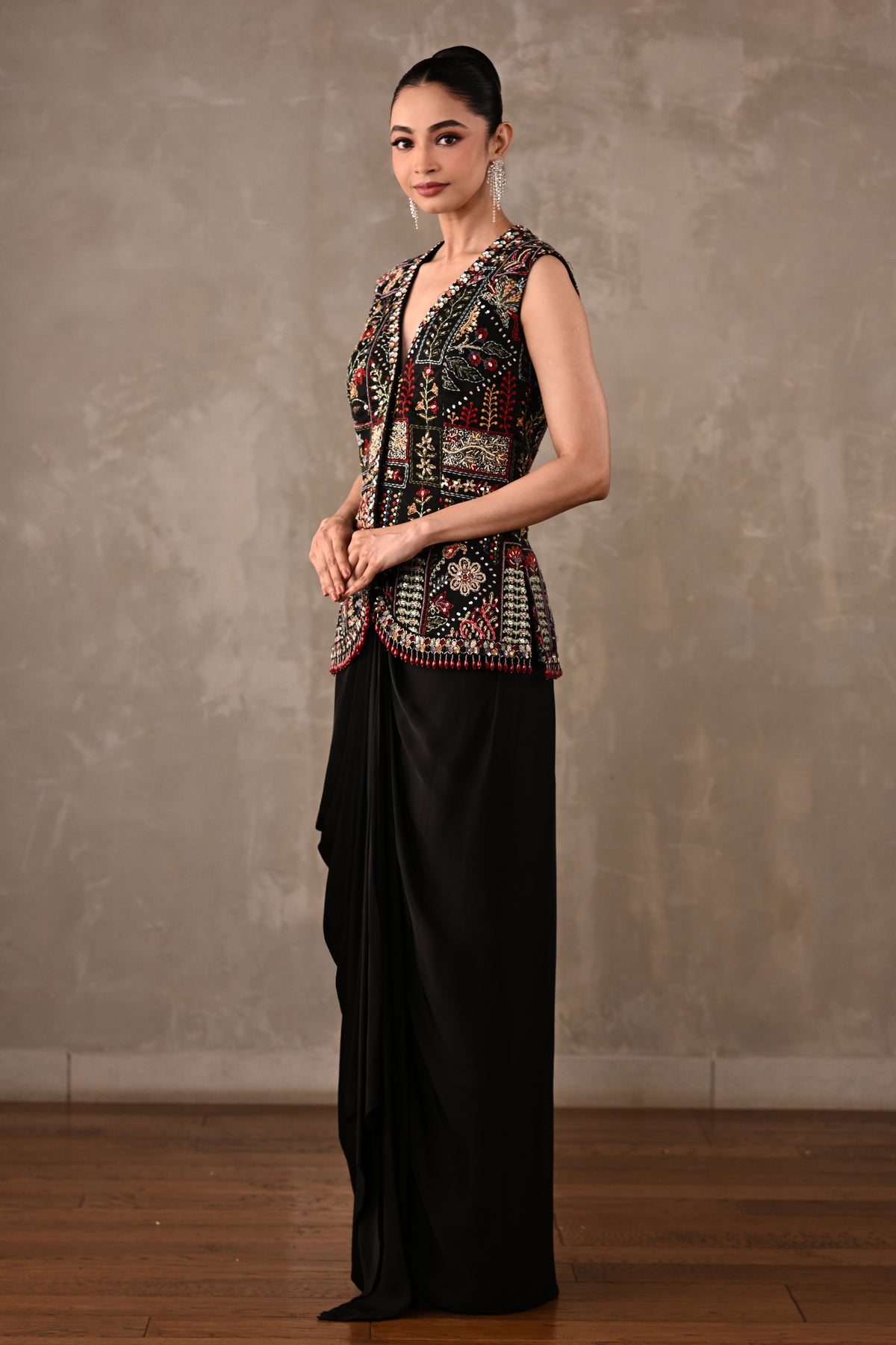 Multicolour Floral Embroidered Drape Set