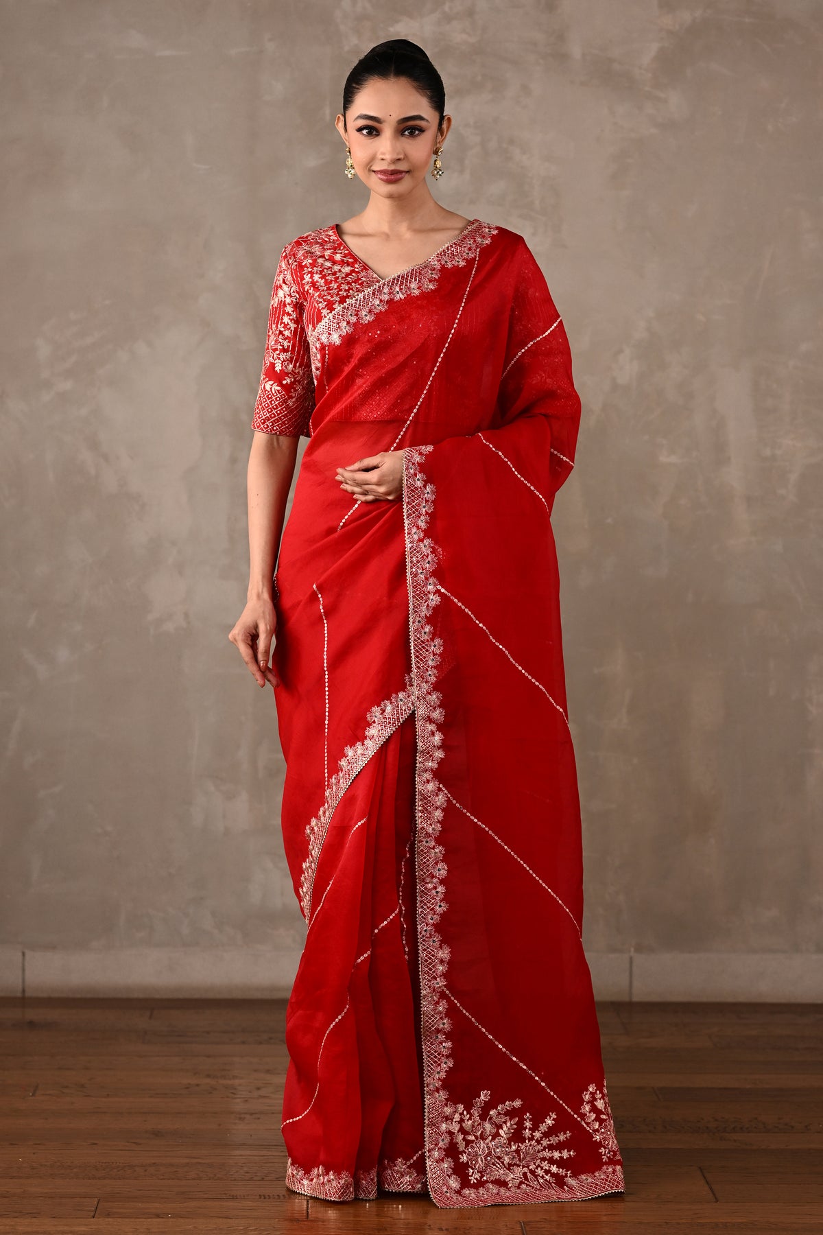 Organza Saree with Kasab & Sequin Embroidered Blouse