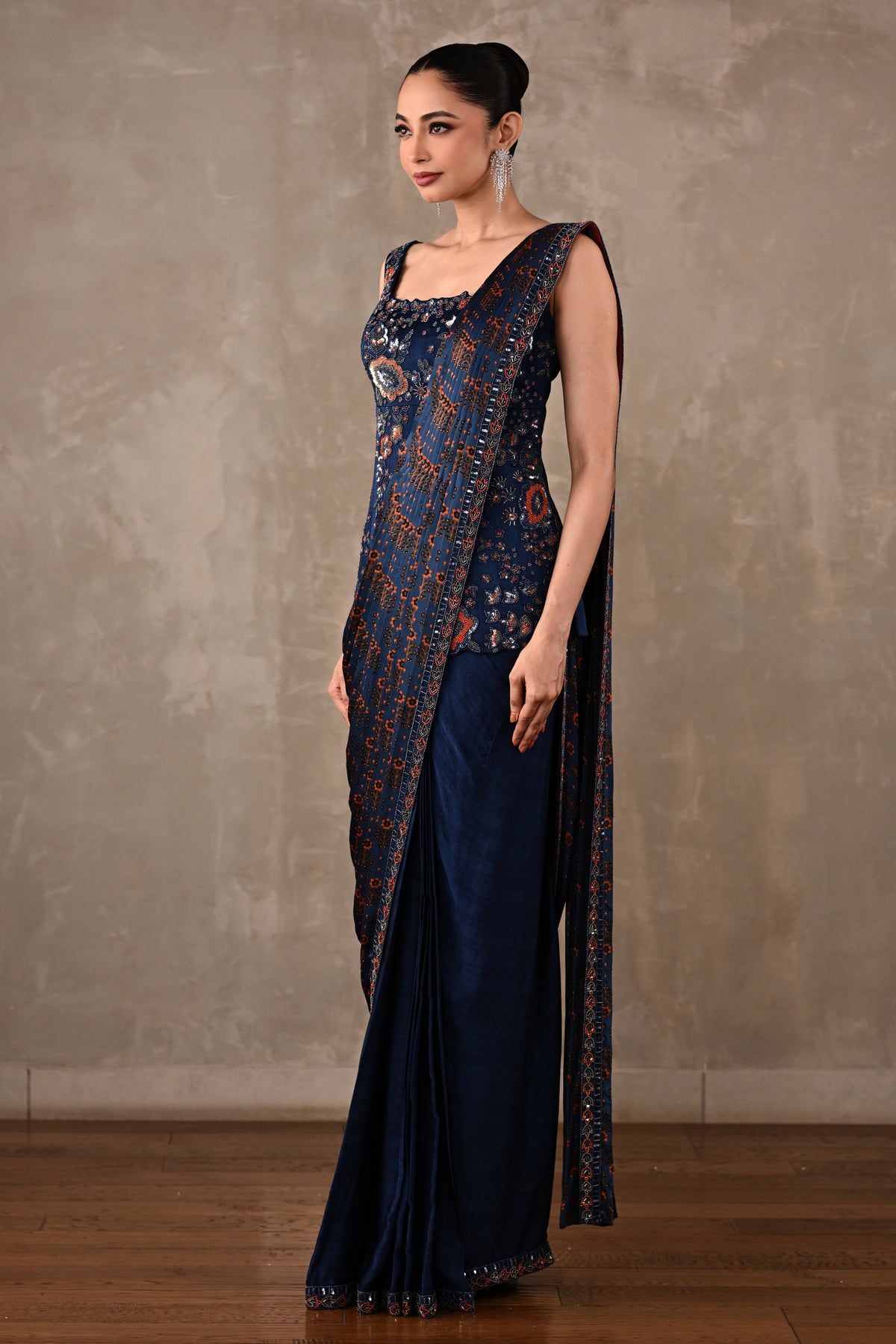 Printed Draped Saree Ensemble