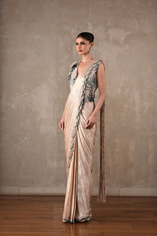 Sequins Cascade Drape Saree Set