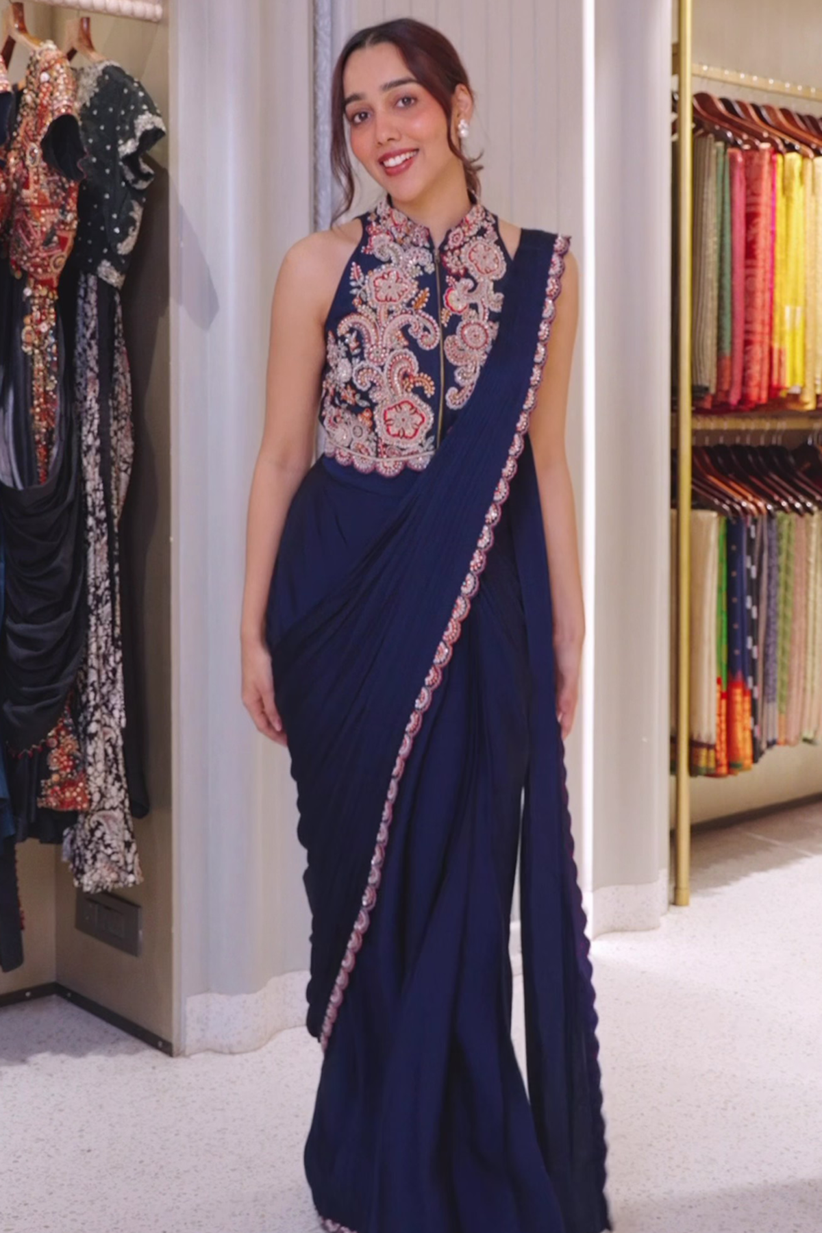 Purple Halter Neck Drape Saree