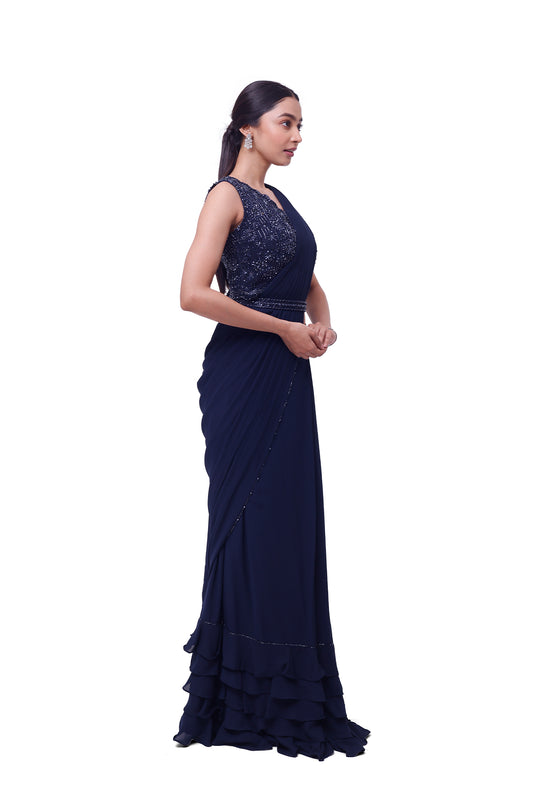 Blue Embellished Drape Saree