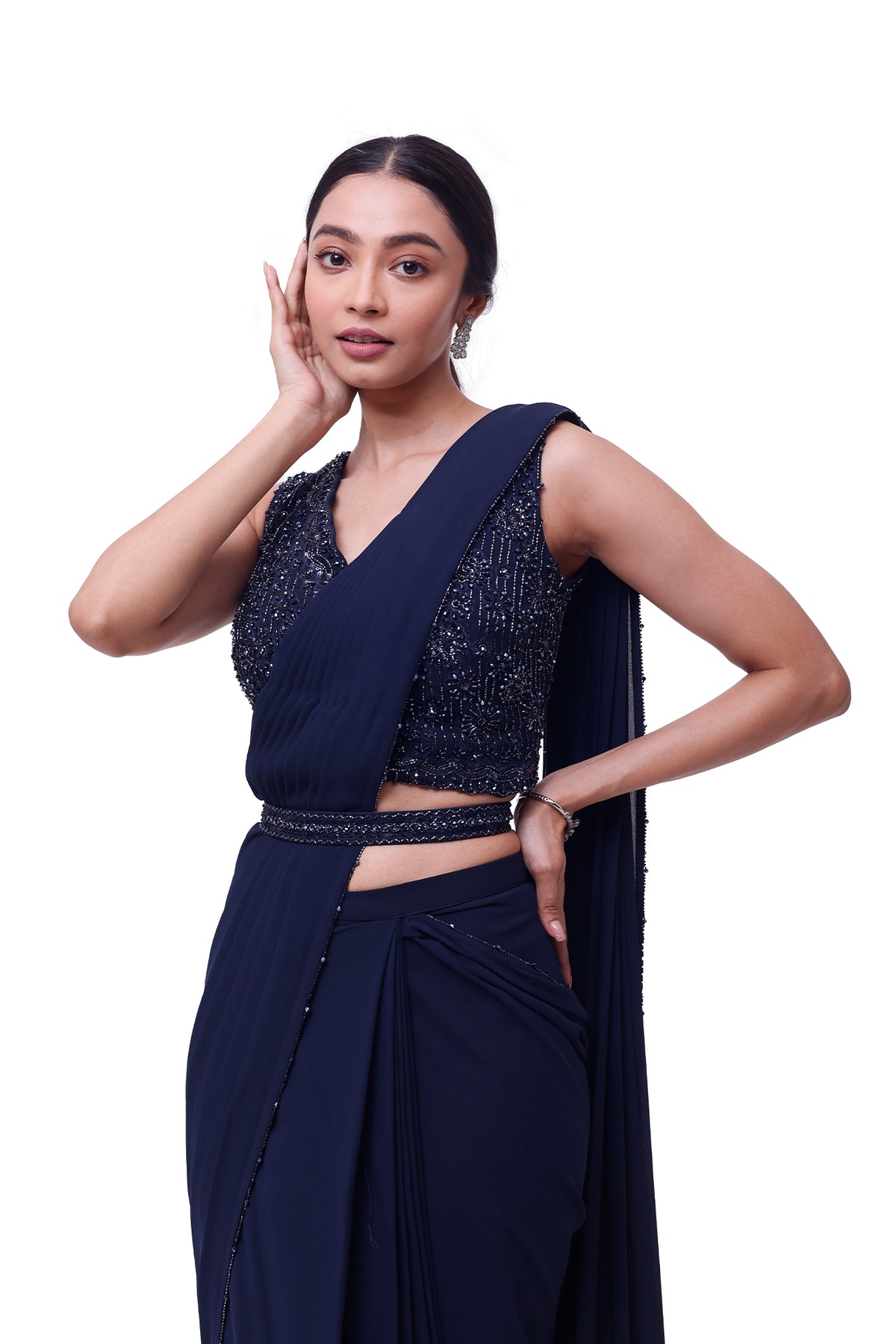 Blue Embellished Drape Saree