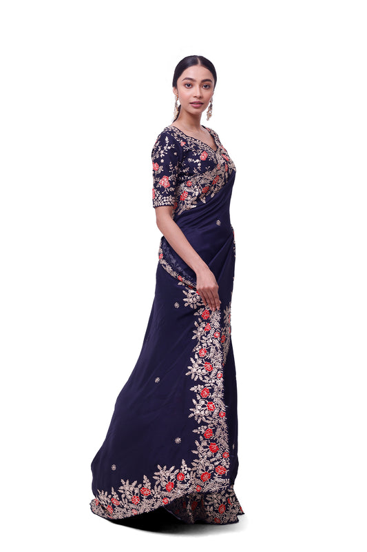 Blue Russian Silk Saree