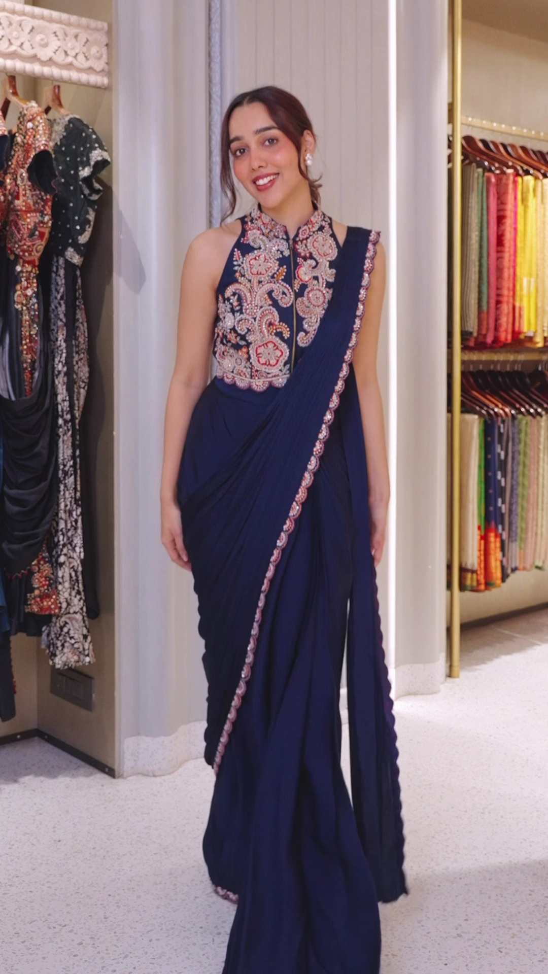 Purple Halter Neck Drape Saree