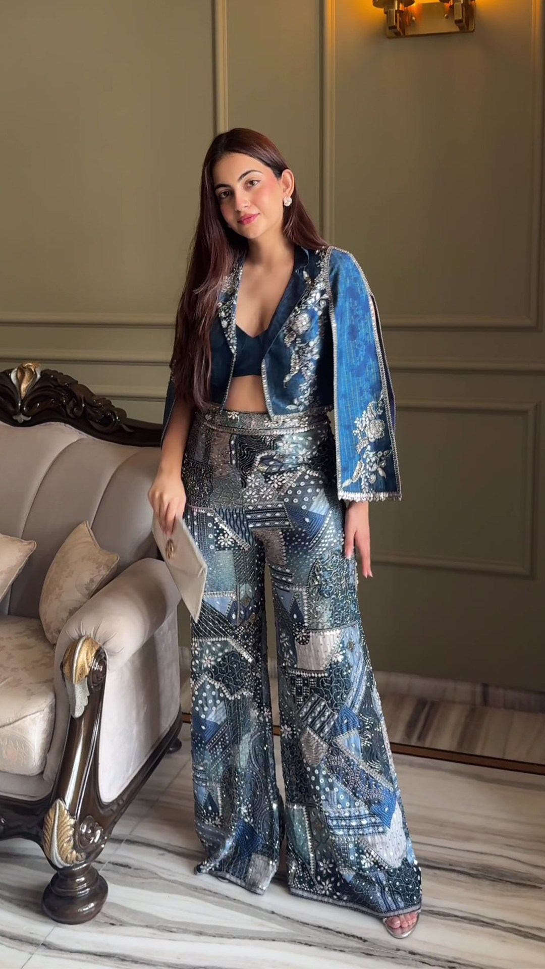 Abstract Embellished Silk Co-ord Set