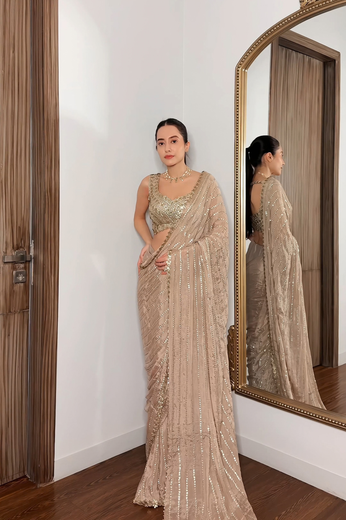 Warm Beige Embroidered Saree