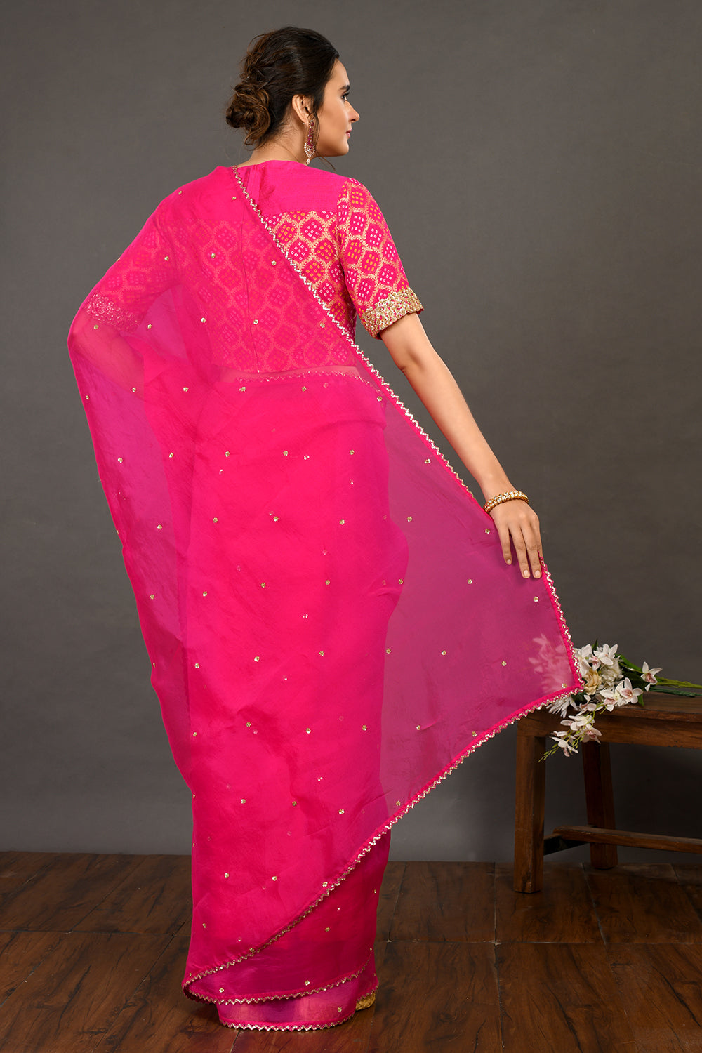 Rani Organza Saree with Benarasi Blouse