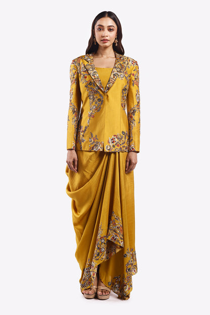 Draped Silk Powersuit Set