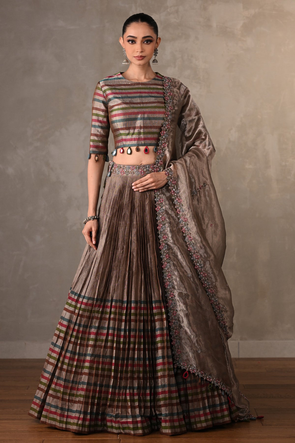 Striped Tissue Lehenga Set