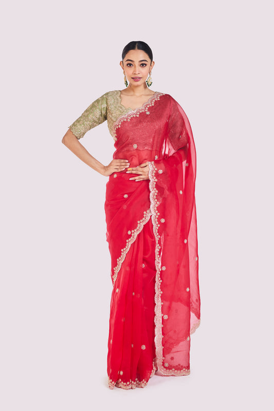 Red Organza Saree