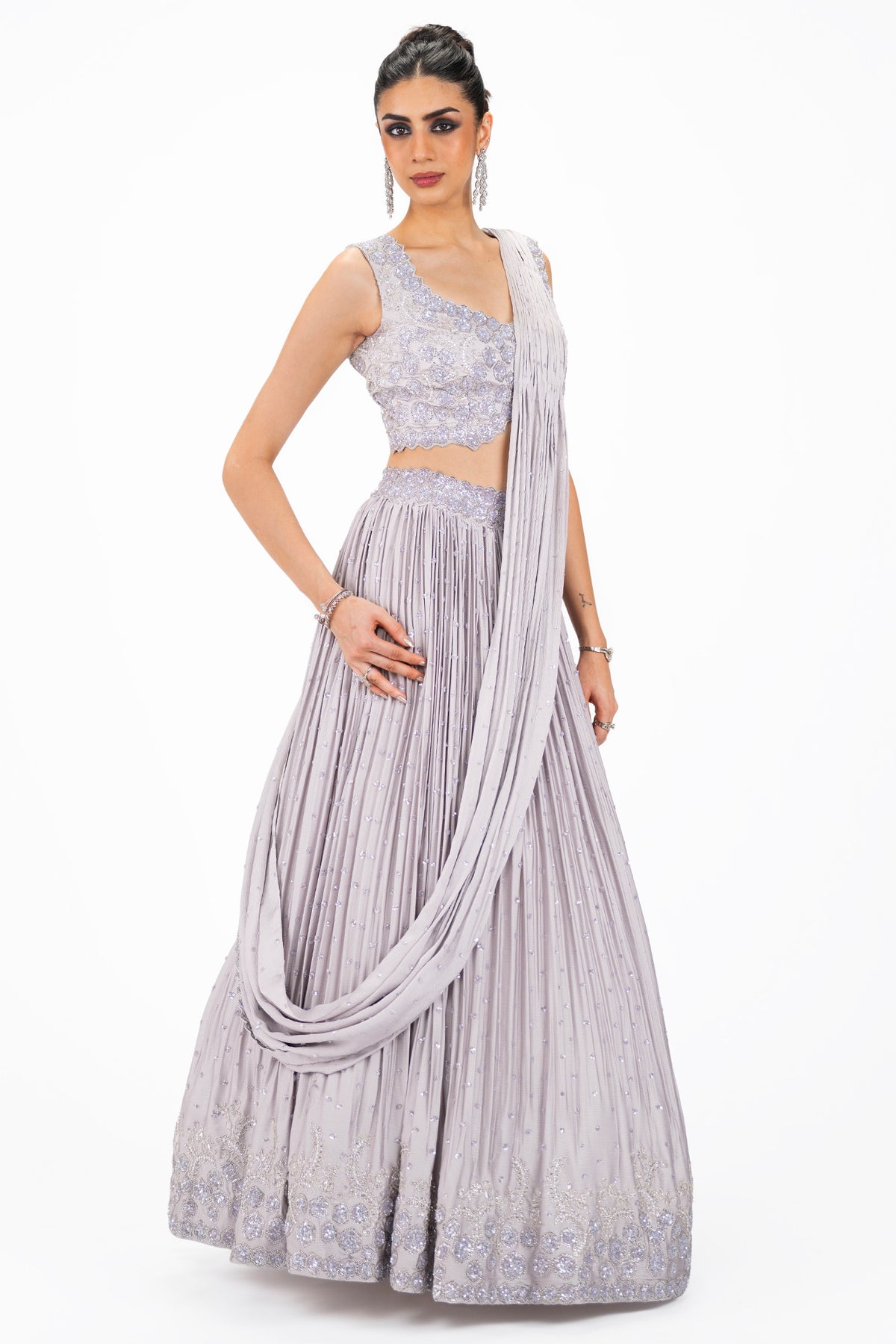 Embellished Monochrome Satin Lehenga