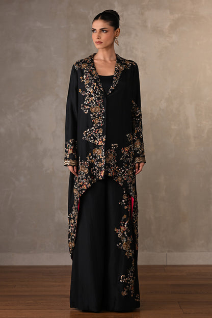 Black Embellished Silk Co-Ord Set
