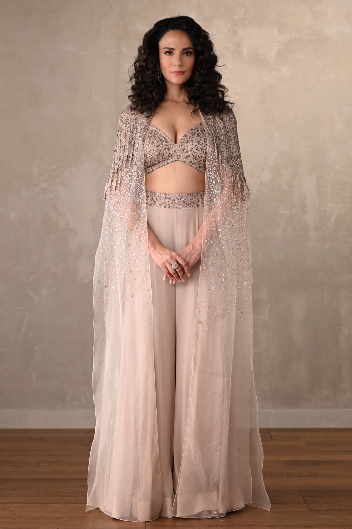 Blush Champagne Embellished Cape Set