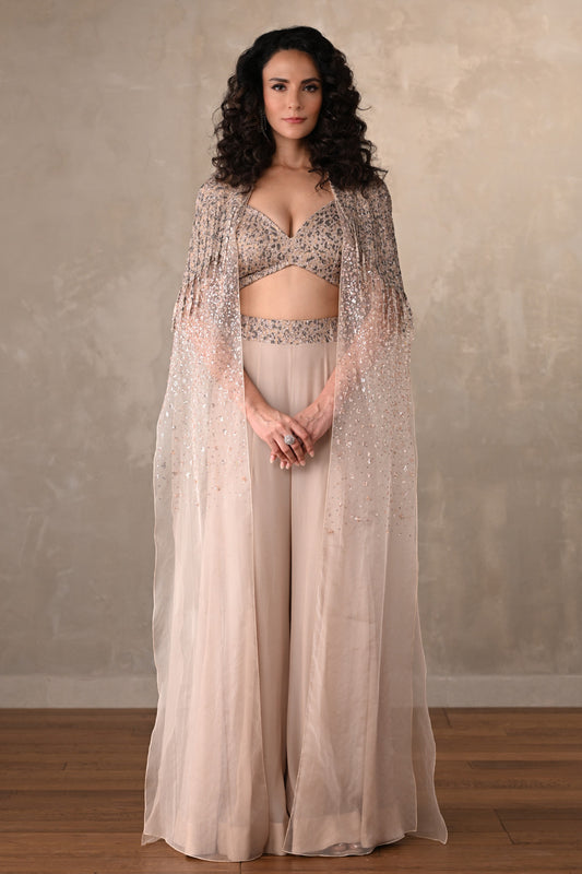 Blush Champagne Embellished Cape Set