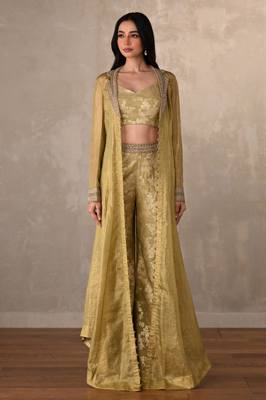 Pista Green Brocade Jacket Set
