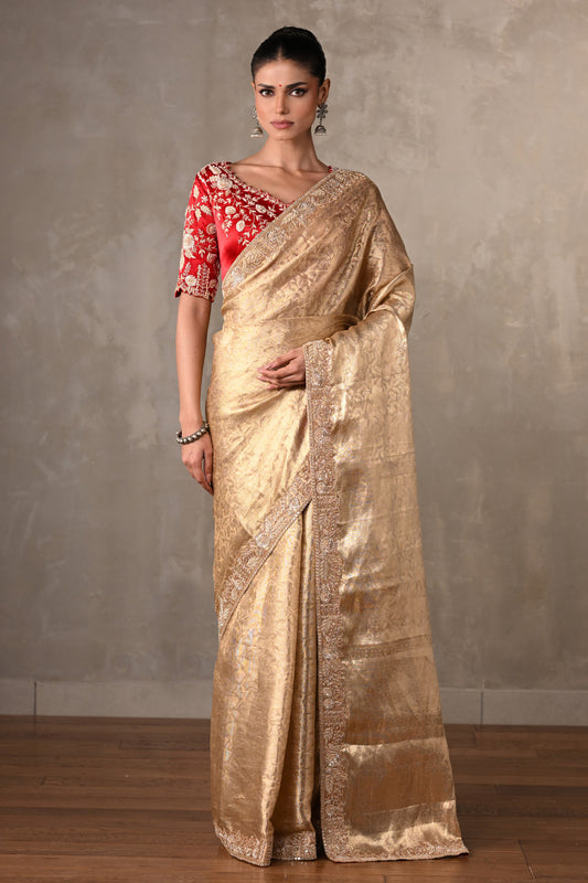 Regal Gold Banarasi Saree With Contrast Blouse