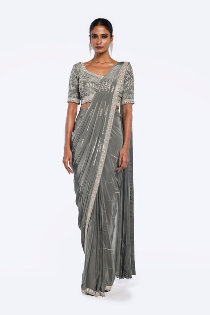 Embroidered Green Lycra Drape Saree