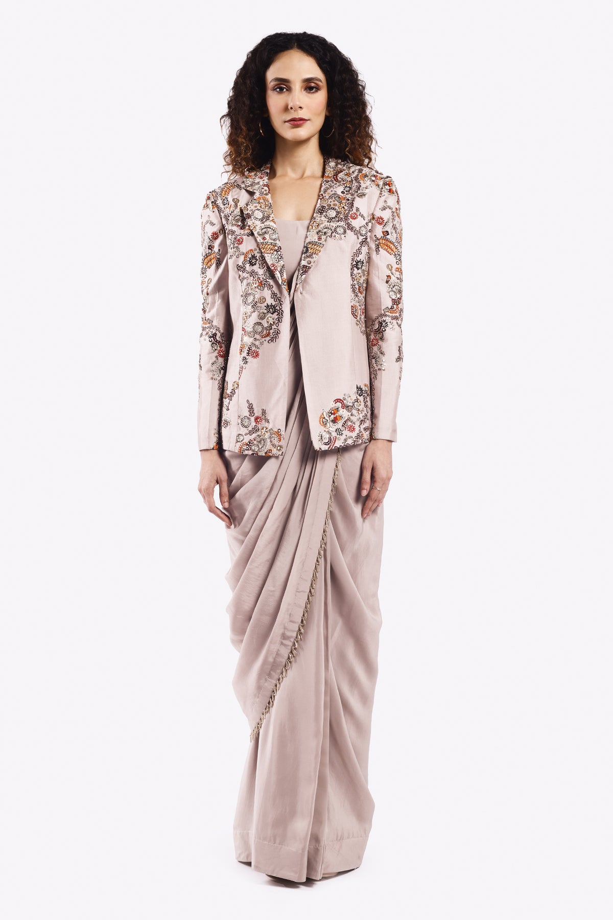 Drape Saree With Embroidered Blazer