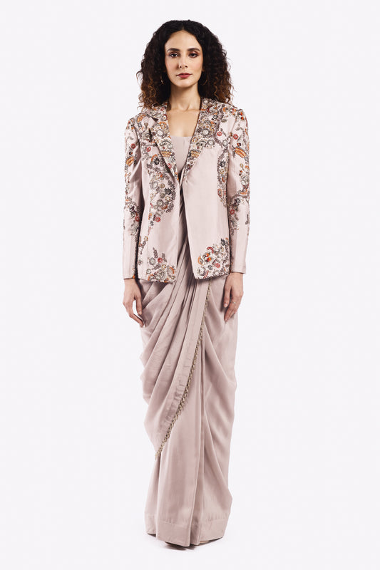 Drape Saree With Embroidered Blazer