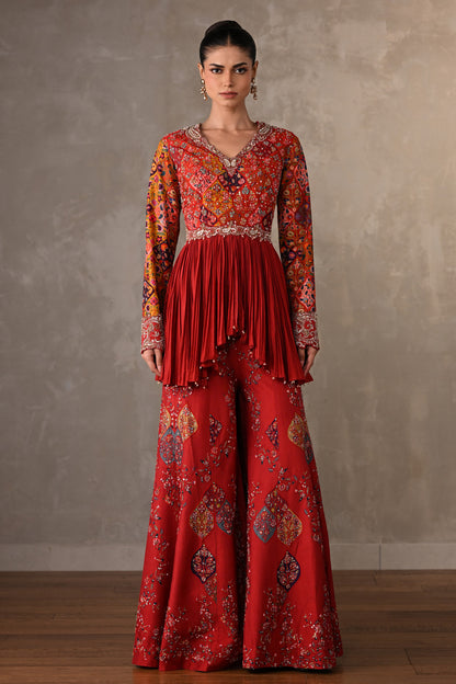 Royal Red Silk Embroidered Co-Ord Set