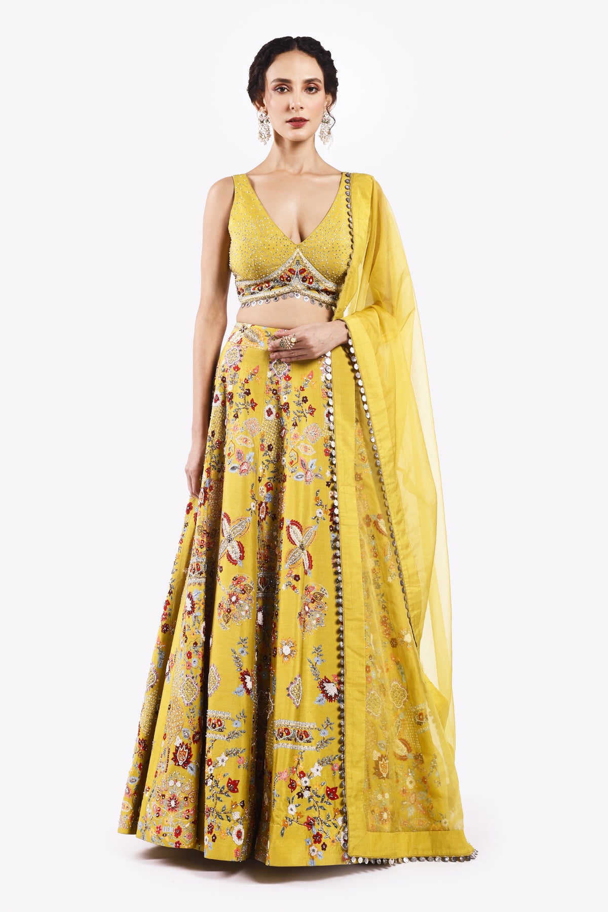 Multicolour Floral Organza Lehenga