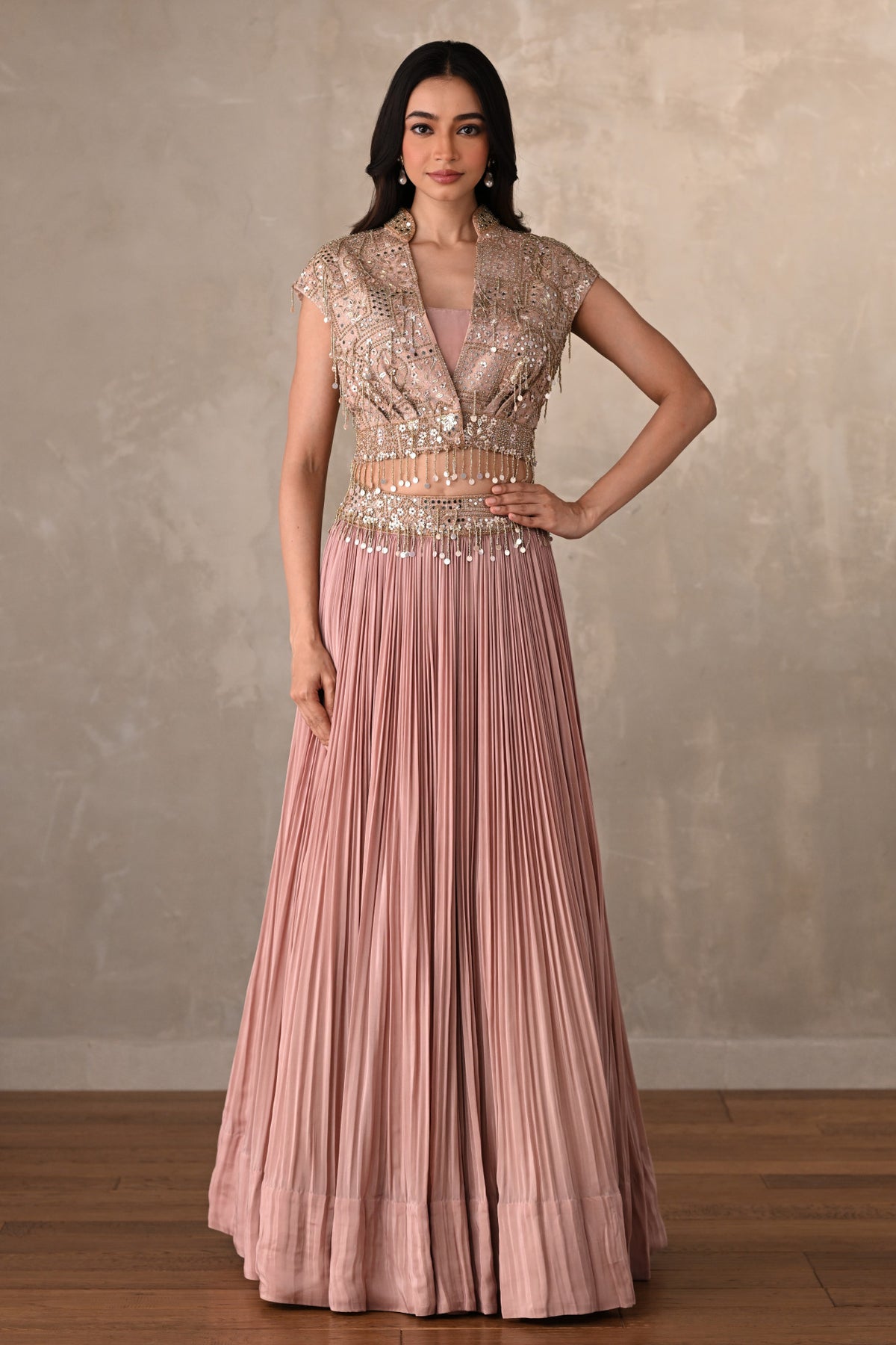 Blush Ember Pleated Crepe Lehenga Set
