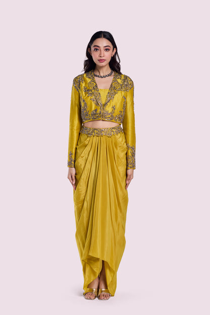 Silk Blazer And Dhoti Skirt Co-Ord