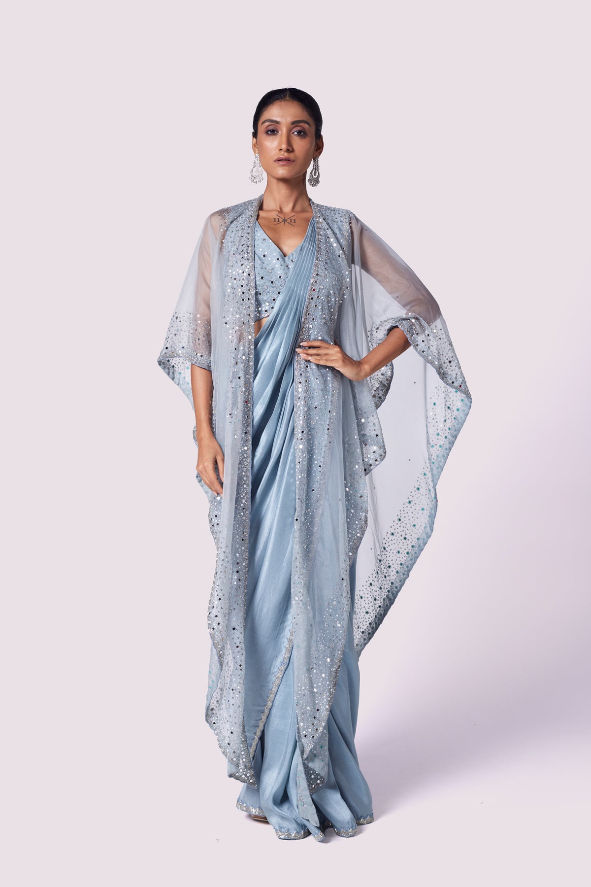 Doctor Blue Drape Saree With Cape