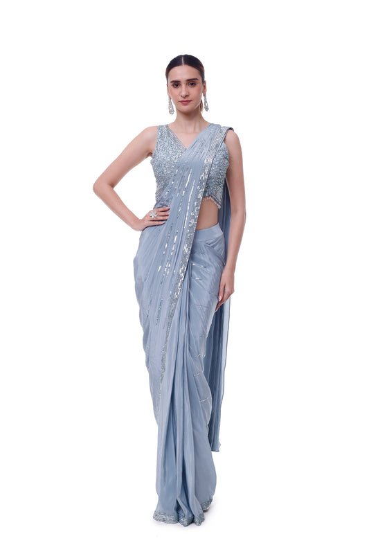 Cornflower Blue Drape Saree