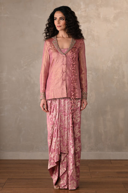 Tissue Jacket With Banarasi Draped Skirt Ensemble