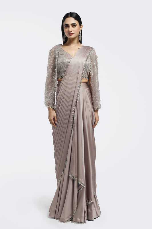 Short Cape Sleeve Drape Saree
