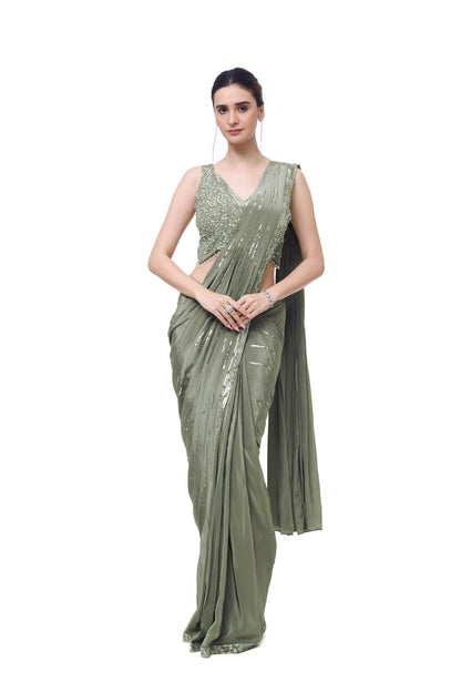 Green Drape Saree