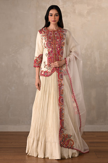 Off White Rouge Crushed Organza Lehenga Set