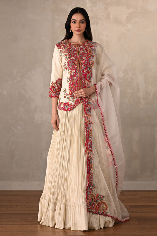 Off White Rouge Crushed Organza Lehenga Set