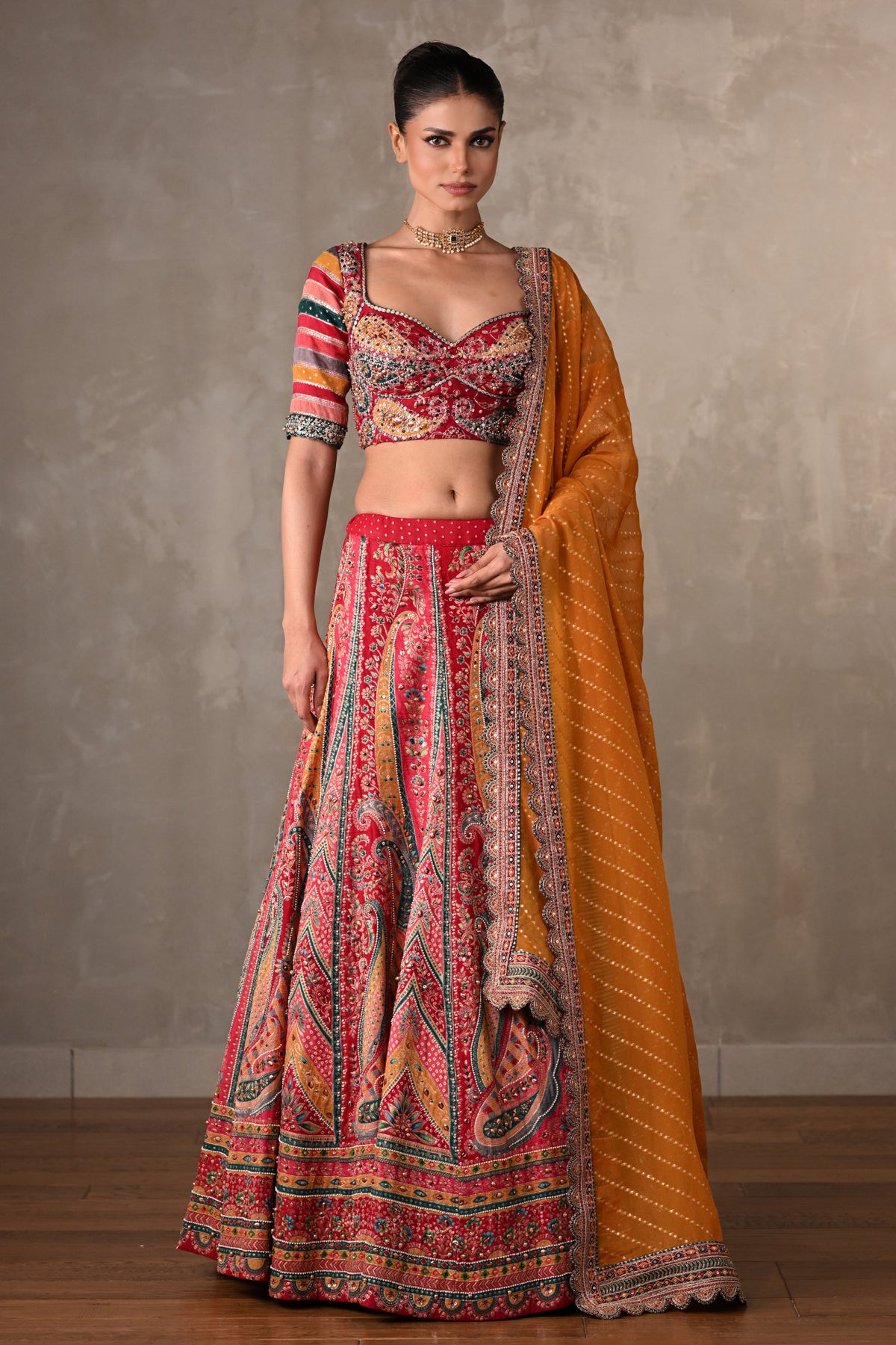 Heritage Paisley Embroidered Organza Lehenga Set