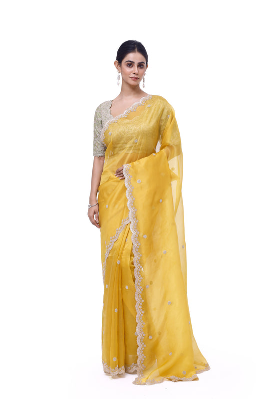 Chrome Yellow Organza Saree