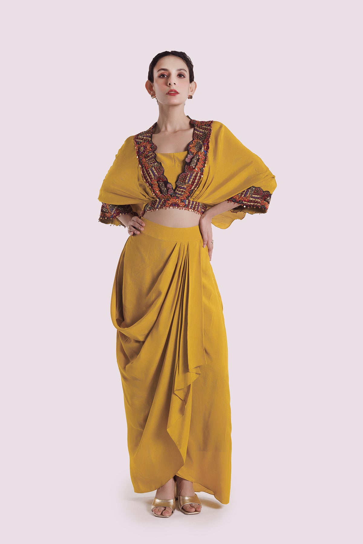 Silk Co-Ord Set With Draped Skirt