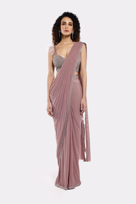 Lilac Swan Drape Saree