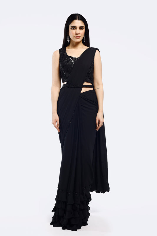 Monochrome Embellished Drape Saree