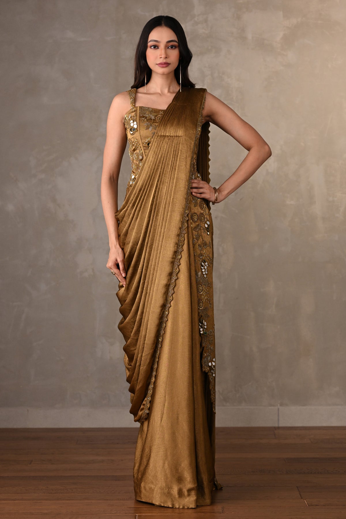 Golden Aura Embellished Draped Gown