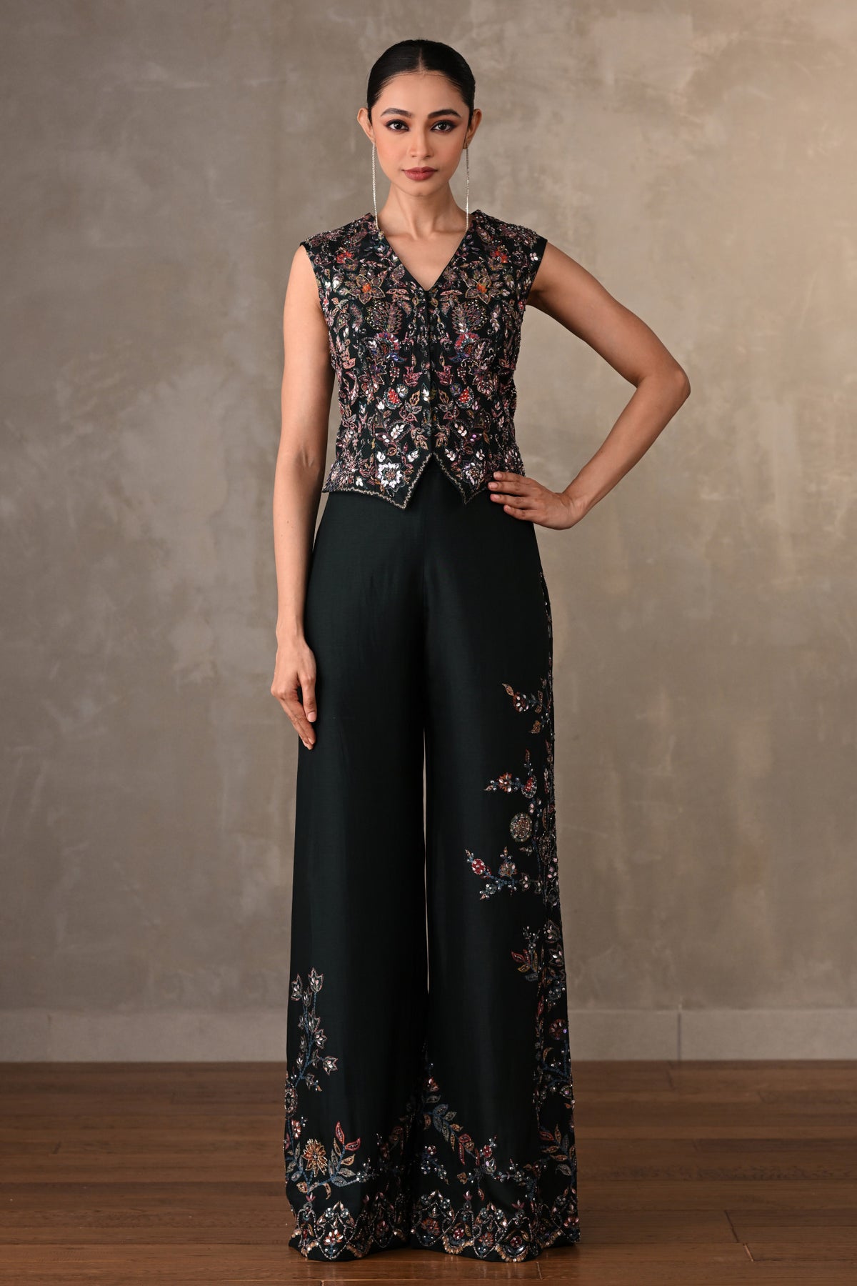 Midnight Bloom Embellished Silk Co-Ord Set
