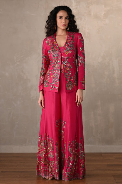 Rani Silk Jacket And Sharara Set With Intricate Embroidery