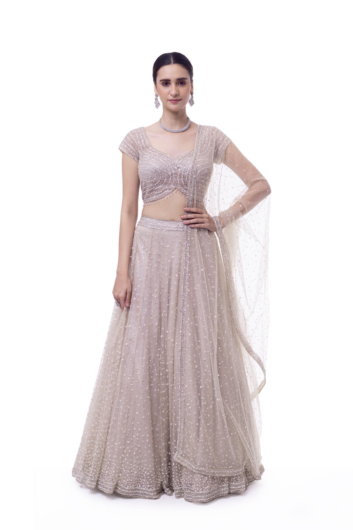 Off White Net Lehenga